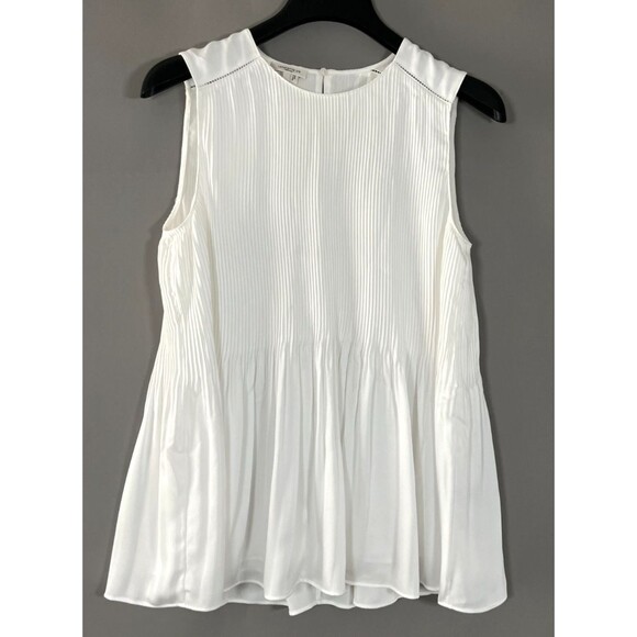 Lafayette 148 Sleeveless Blouse Shirt Size S Pin Tuck Pleats Neutral Office Work - Picture 1 of 8